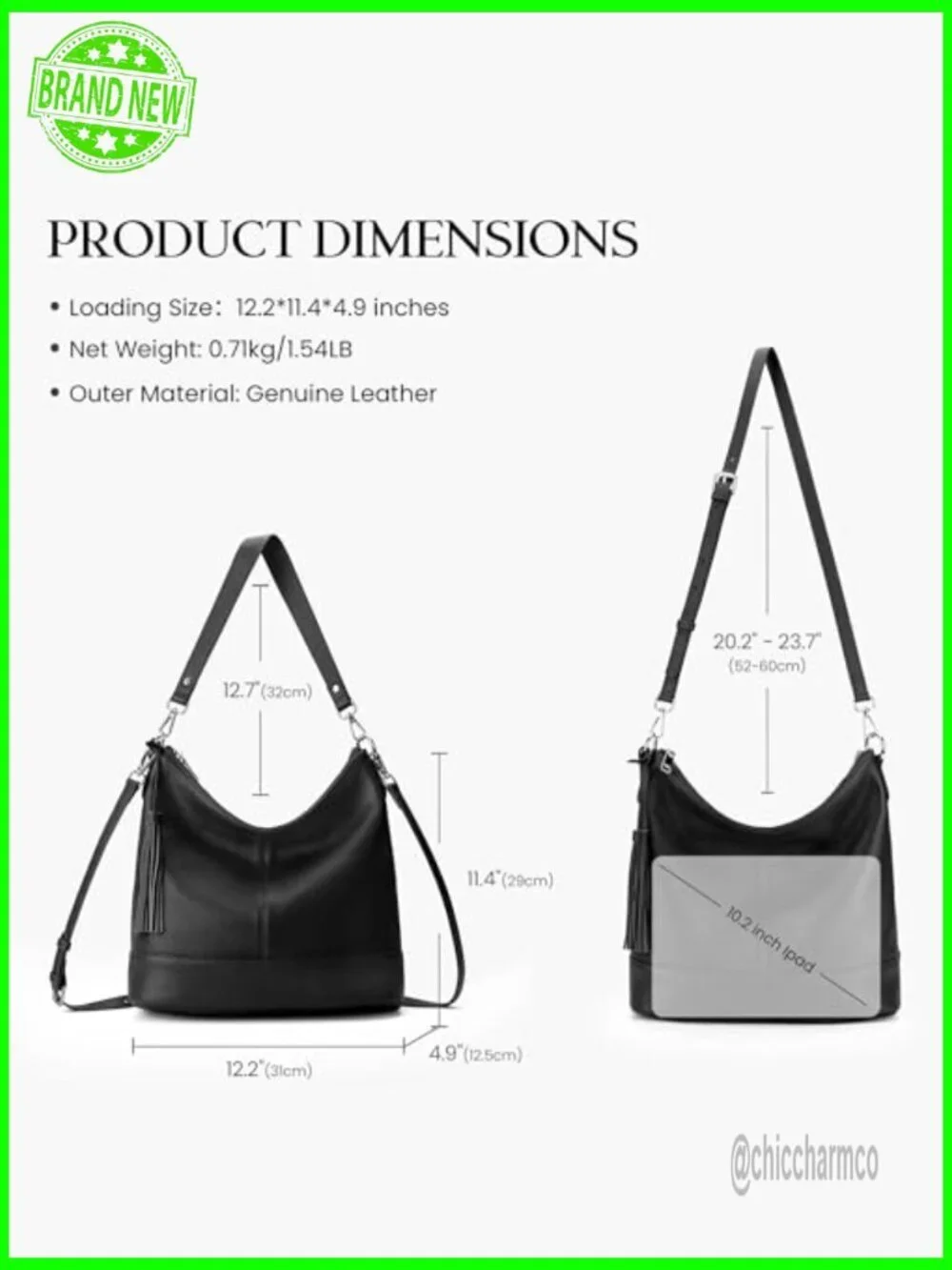 Genuine Leather Hobo Crossbody Bag with Removable Straps, 11L Capacity